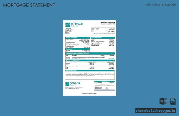 Beispiel eines Hypothekenauszugs der Kazakhstan Otbasy Bank (Word- und PDF-Datei)